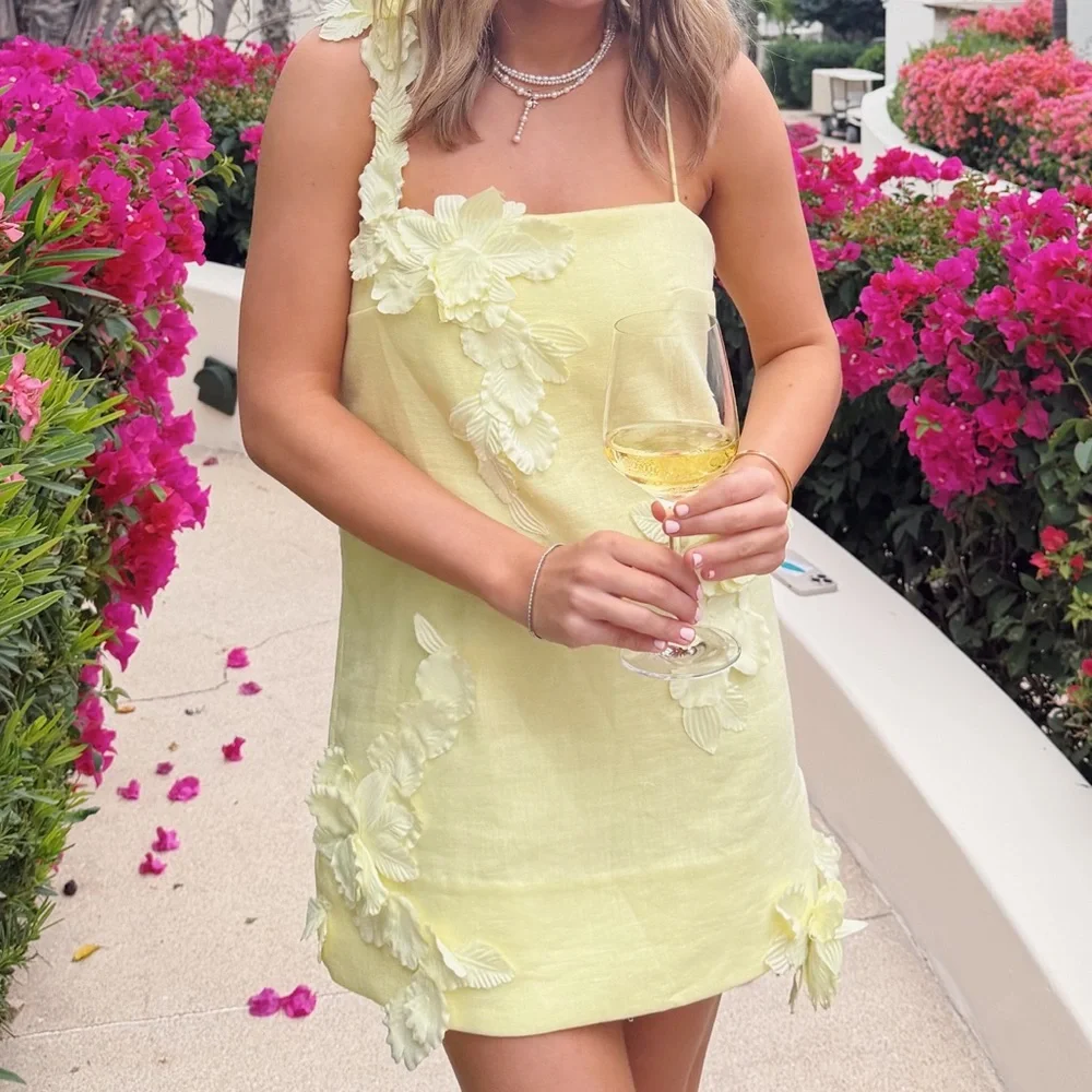 Zimmerman Yellow One-Shoulder Floral Appliqué Dress - Picture 1 of 1